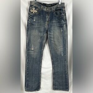 Black Premium Jeans Mens 34x34 Relaxed Straight Blue Distressed